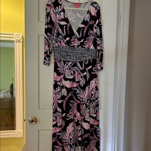 Lilly Pulitzer Navy and Pink 3/4 Sleeve Maxi Dress